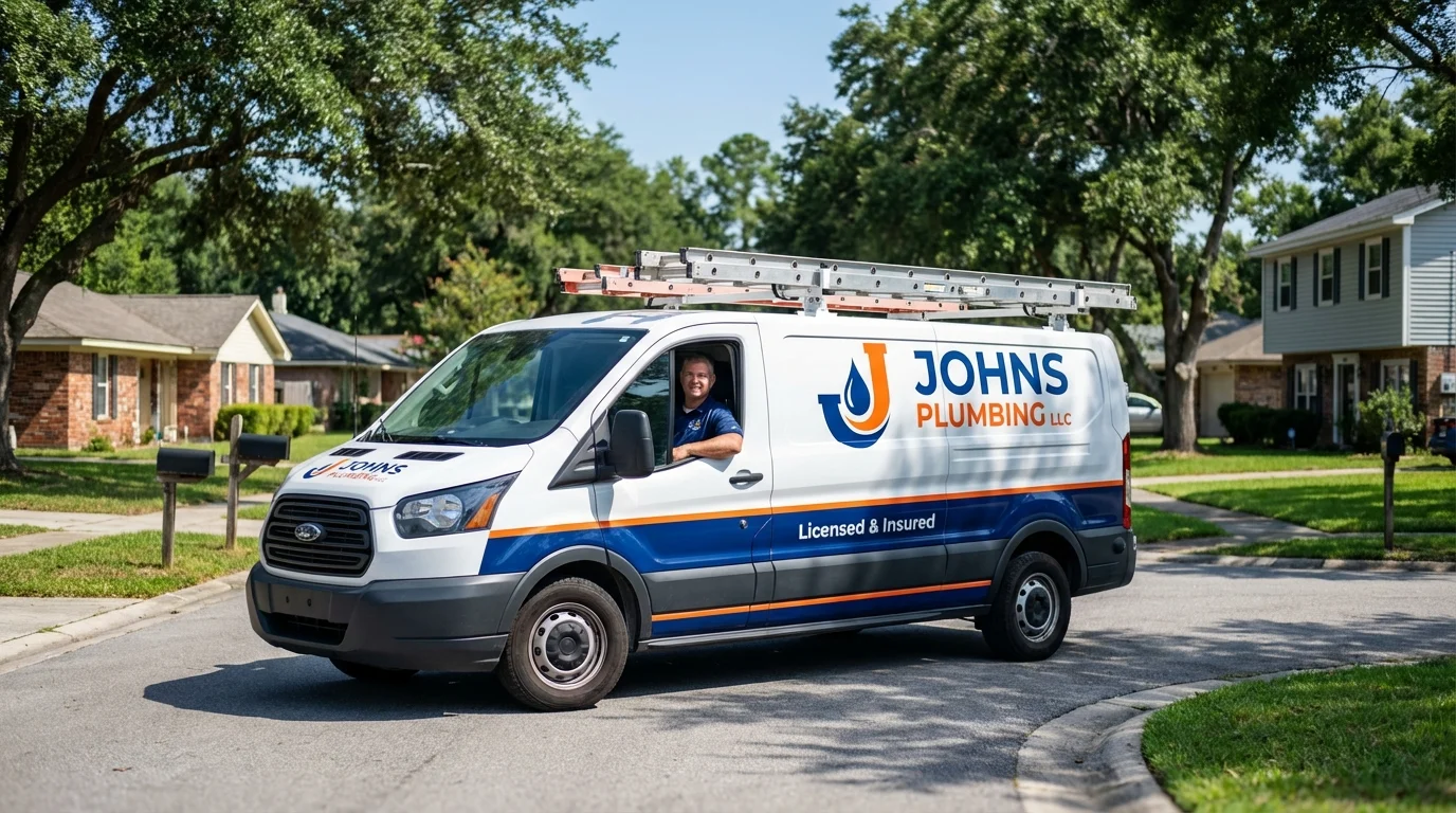 Johns Plumbing LLC service van in Shoals, IN