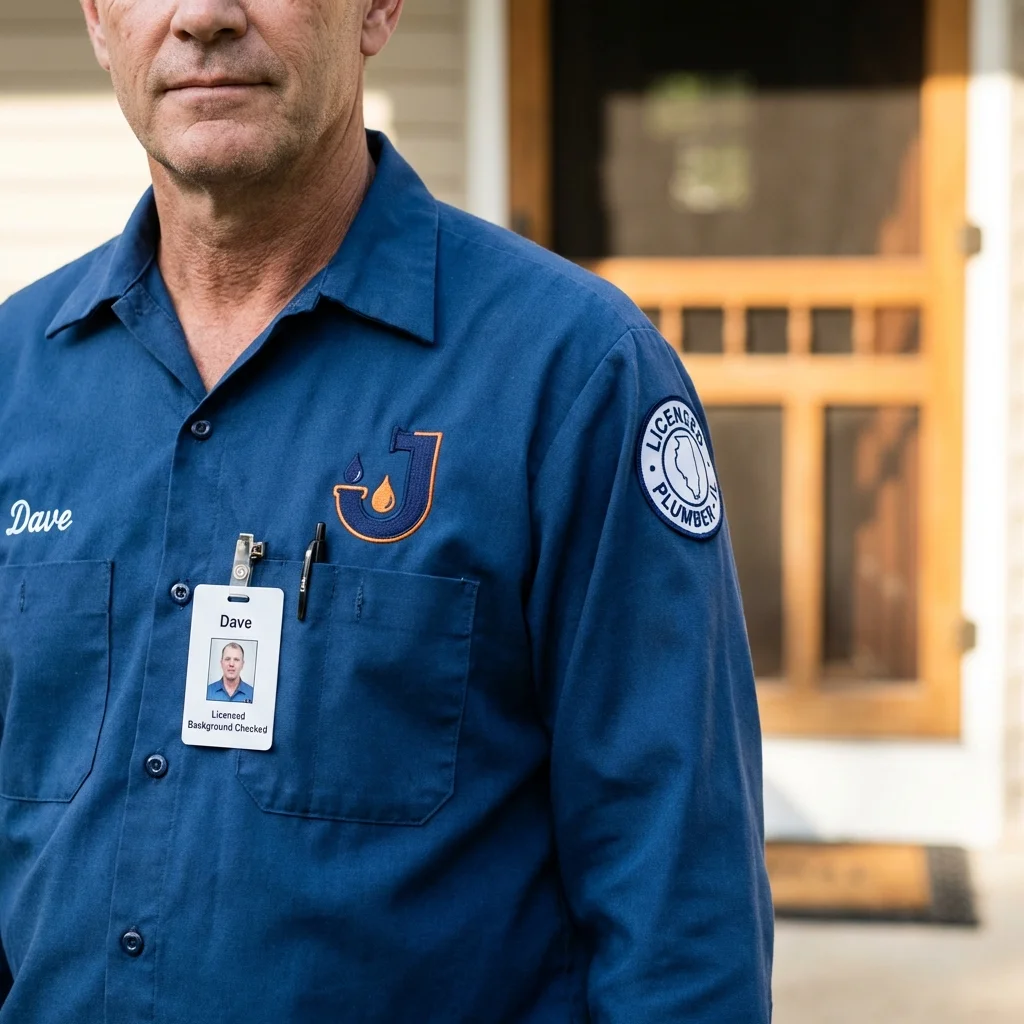 Licensed plumber showing ID badge in Shoals, IN