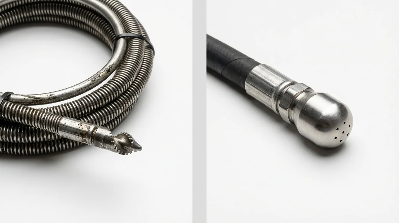 Drain snake cable and hydro jetting nozzle used for drain cleaning in Shoals, IN