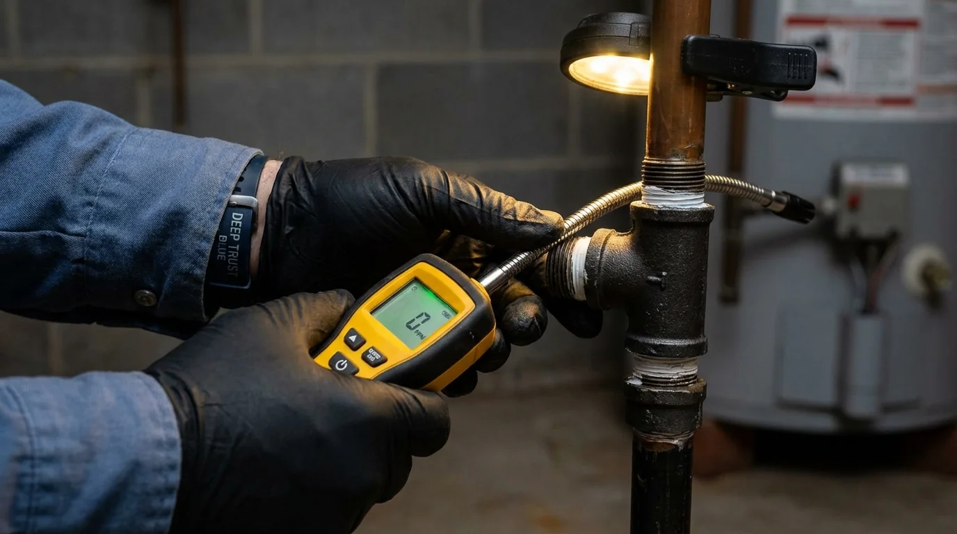 Gas leak detection with electronic sniffer by Johns Plumbing LLC in Shoals
